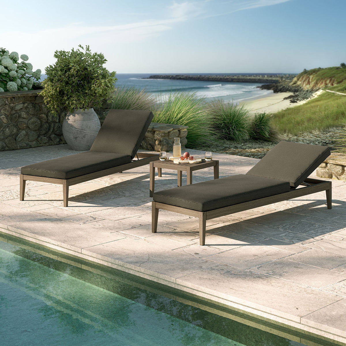 Northlake 3-Piece Outdoor Patio Teak Wood Furniture Set with Chaise Lounges and Side Table by Modway, photo 12 of 31