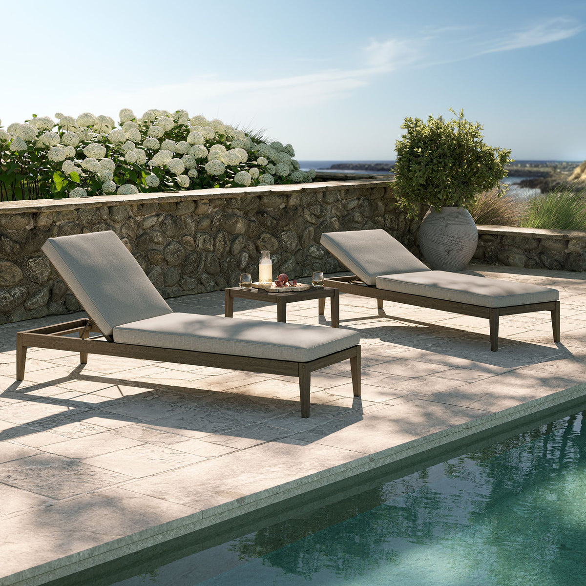 Northlake 3-Piece Outdoor Patio Teak Wood Furniture Set with Chaise Lounges and Side Table by Modway, photo 20 of 31