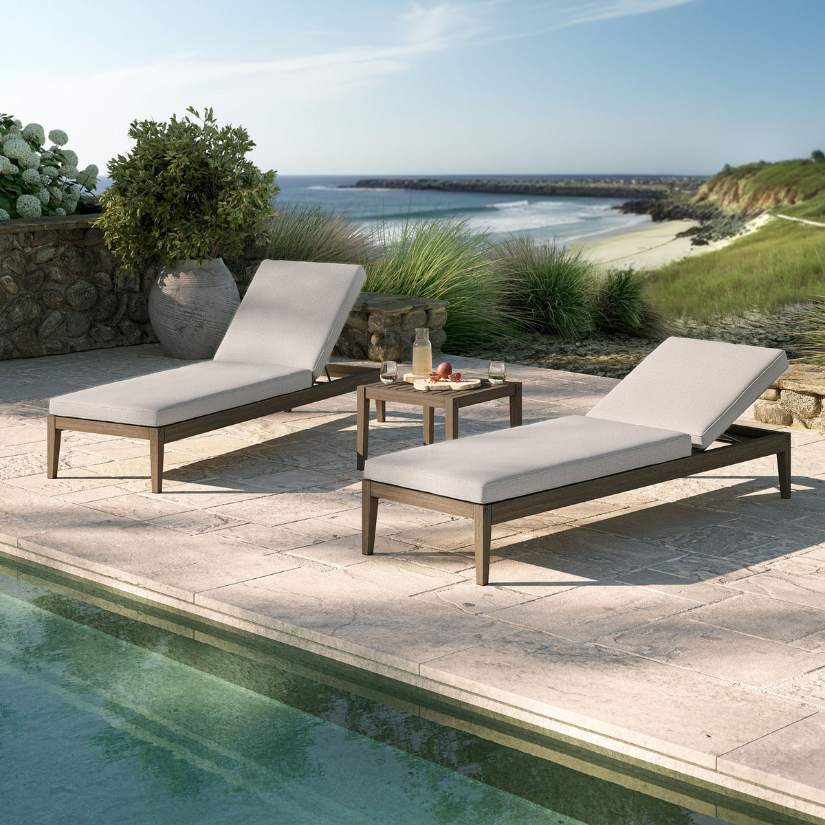 Northlake 3-Piece Outdoor Patio Teak Wood Furniture Set with Chaise Lounges and Side Table by Modway, photo 21 of 31