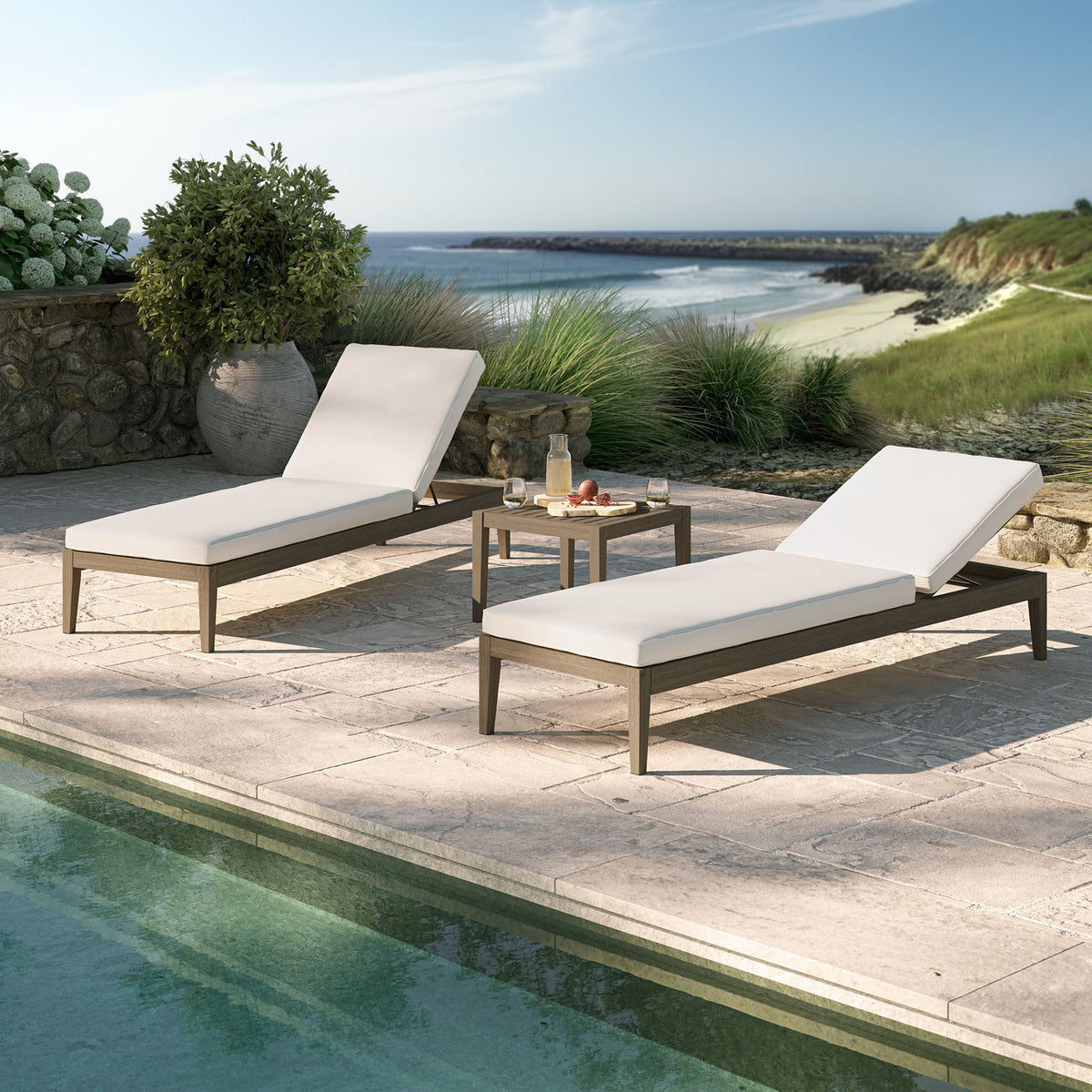 Northlake 3-Piece Outdoor Patio Teak Wood Furniture Set with Chaise Lounges and Side Table by Modway, photo 28 of 31