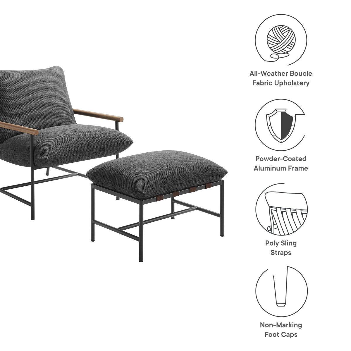 Raya Outdoor Patio Boucle Lounge Chair and Ottoman by Modway, photo 2 of 18