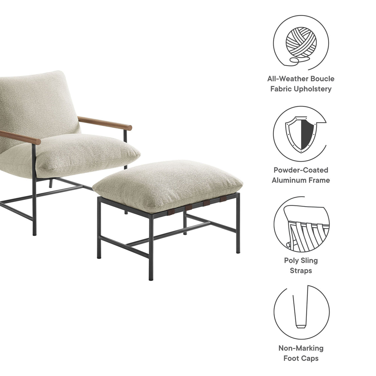 Raya Outdoor Patio Boucle Lounge Chair and Ottoman by Modway, photo 11 of 18