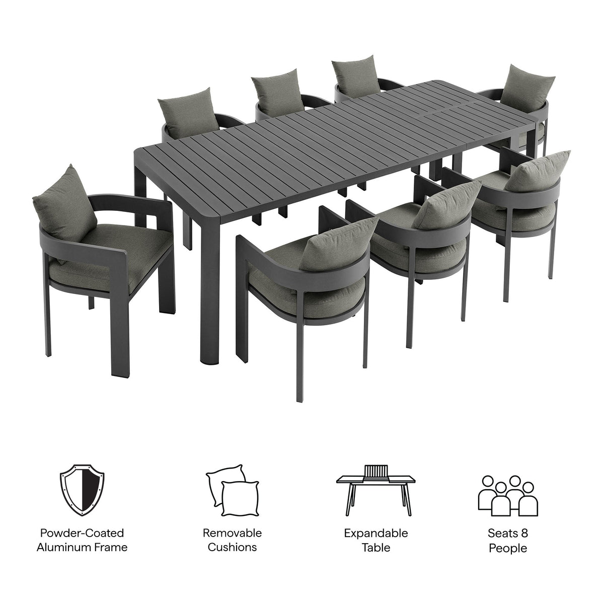Tahoe 9-Piece Outdoor Patio Aluminum Dining Set With Extendable Table by Modway, photo 2 of 21