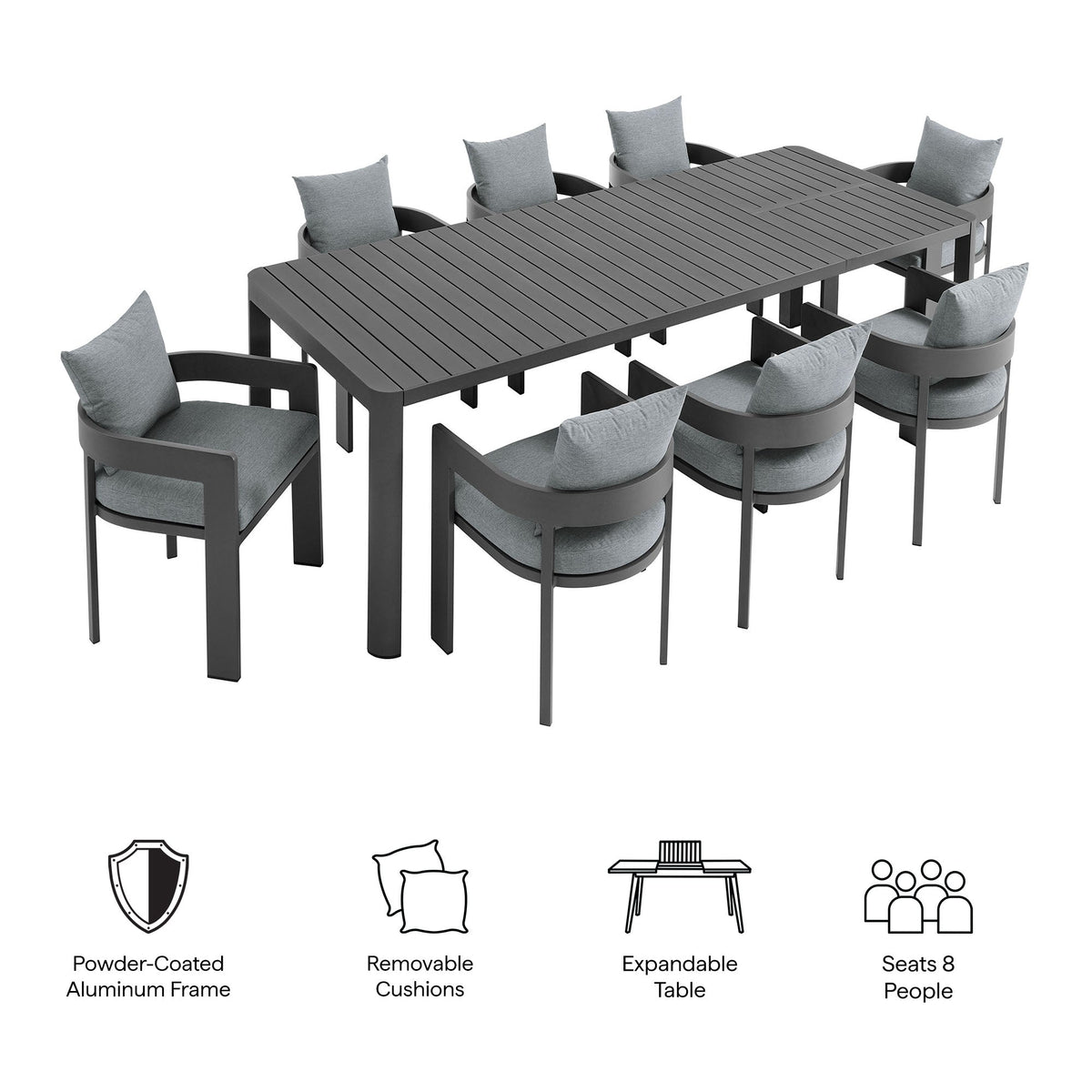 Tahoe 9-Piece Outdoor Patio Aluminum Dining Set With Extendable Table by Modway, photo 9 of 21