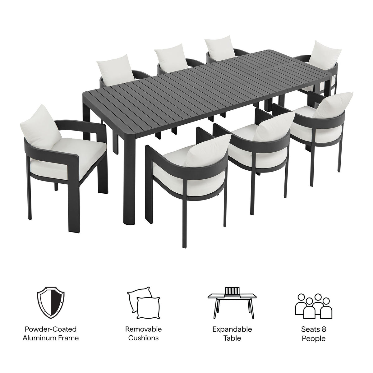 Tahoe 9-Piece Outdoor Patio Aluminum Dining Set With Extendable Table by Modway, photo 16 of 21