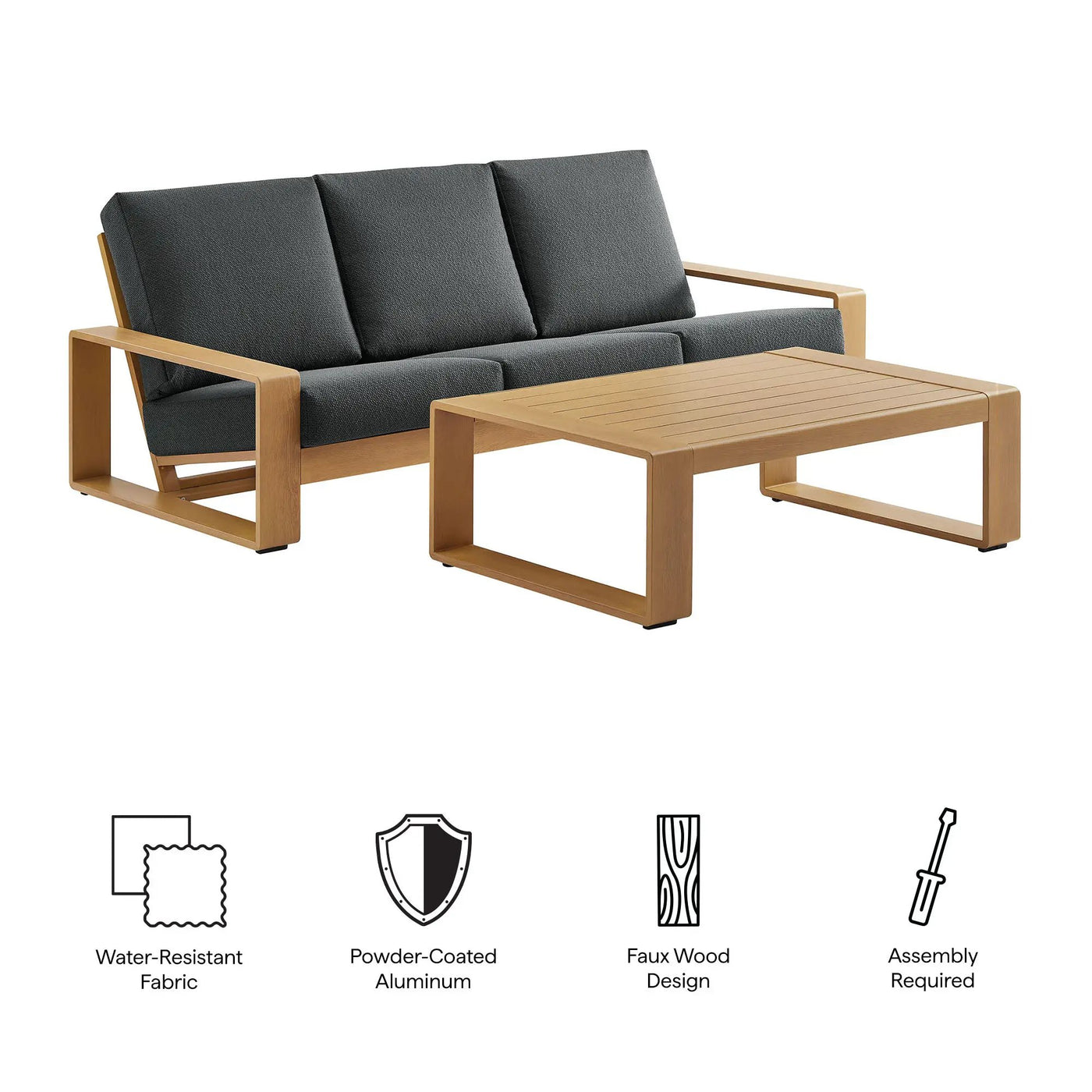 Lirienne 2-Piece Outdoor Patio Aluminum Faux Wood Furniture Set by HouseOfZazla