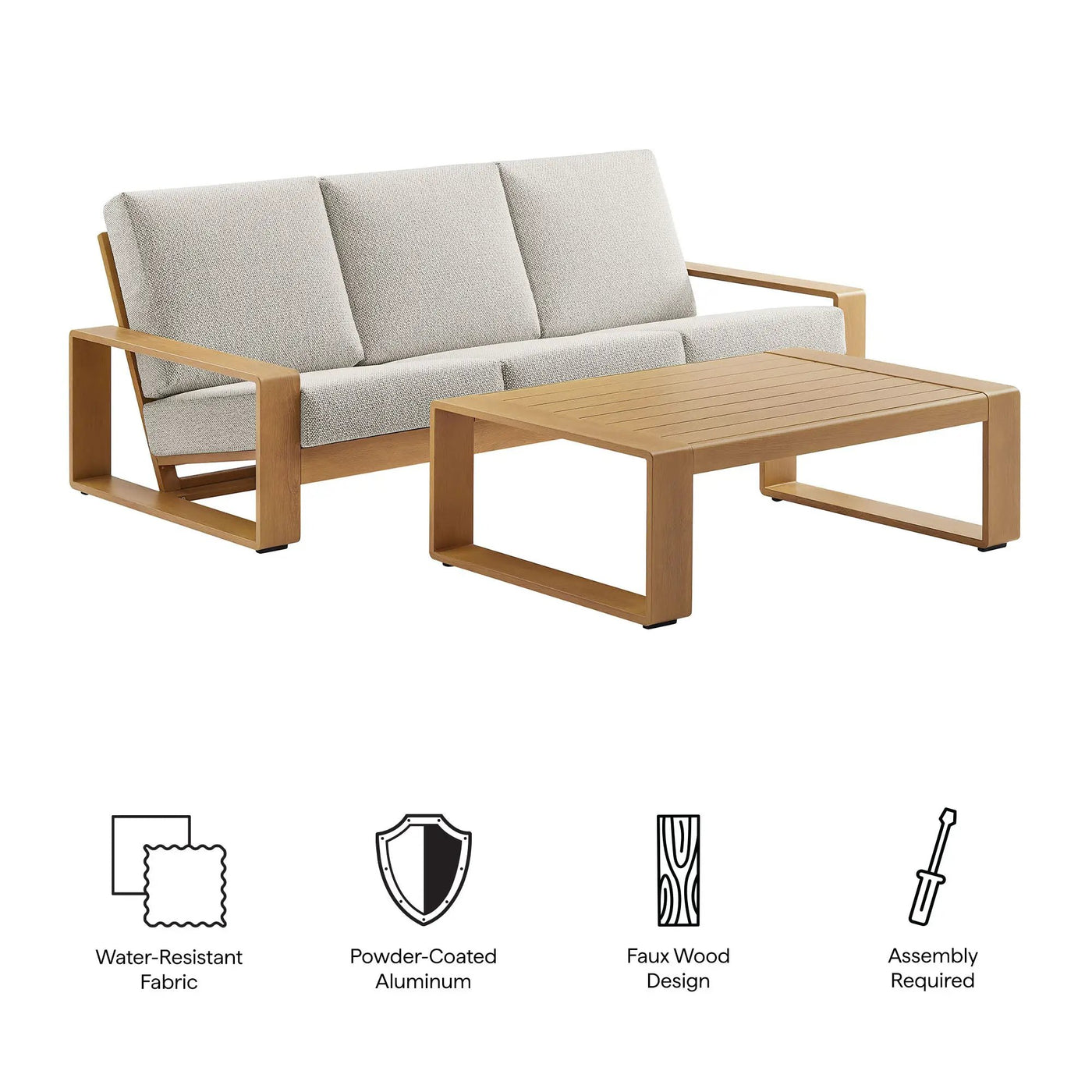 Lirienne 2-Piece Outdoor Patio Aluminum Faux Wood Furniture Set by HouseOfZazla