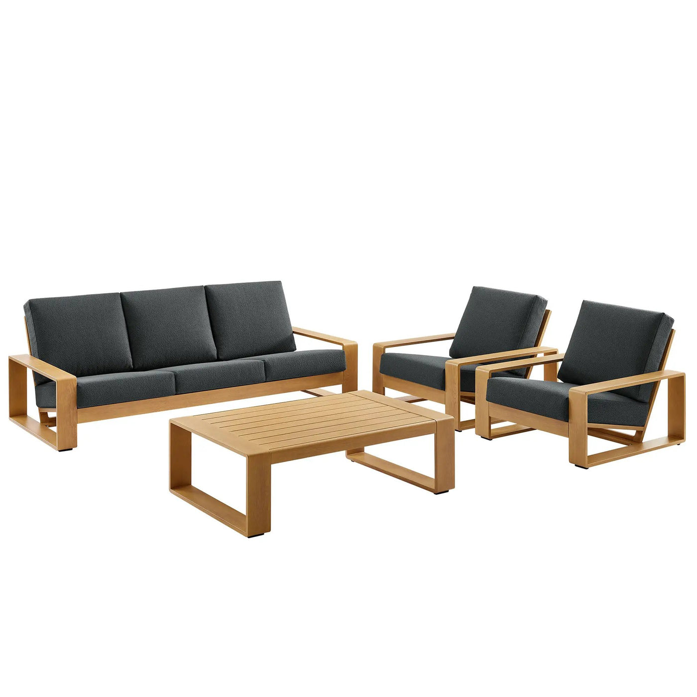 Lirienne 4-Piece Outdoor Patio Aluminum Faux Wood Furniture Set by HouseOfZazla