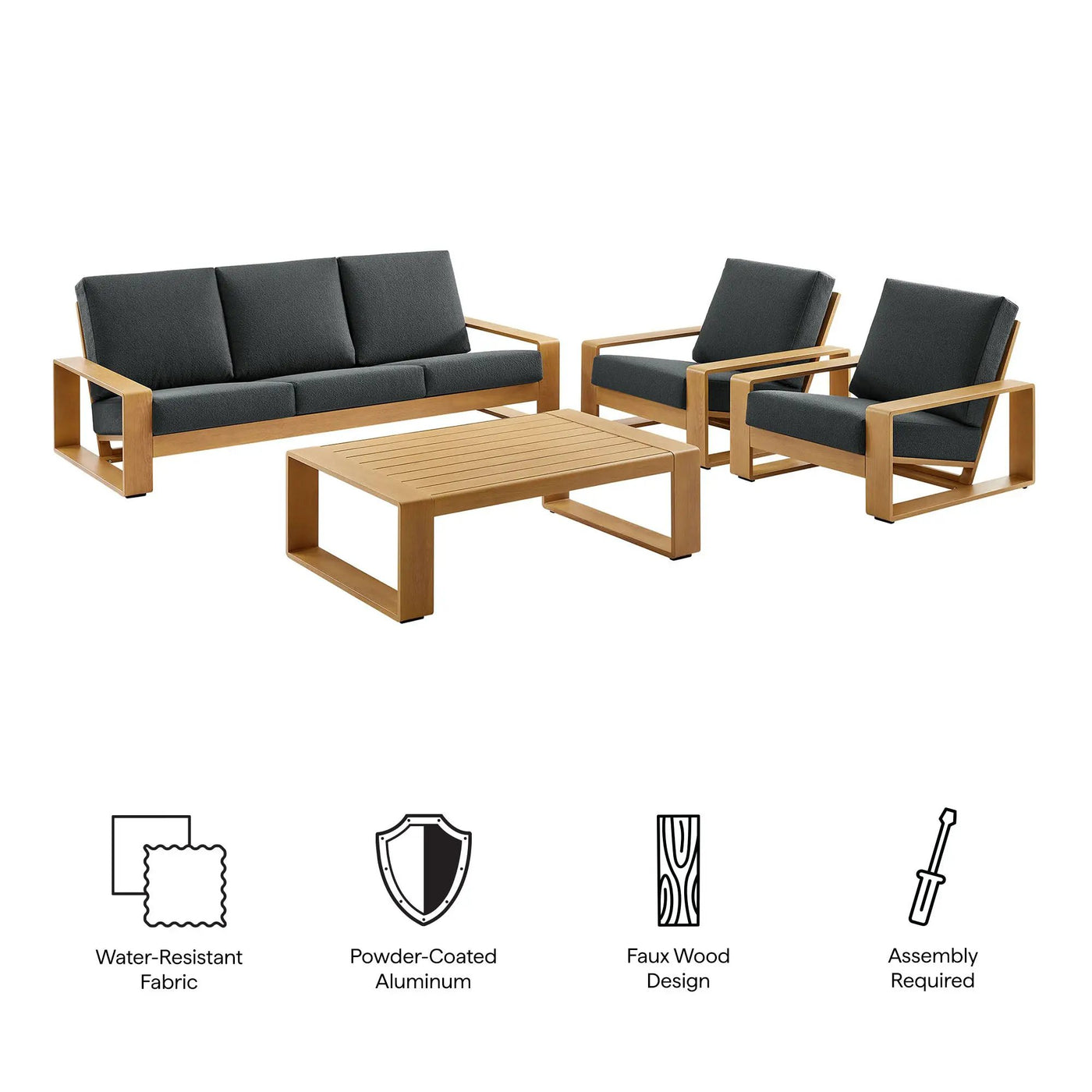 Lirienne 4-Piece Outdoor Patio Aluminum Faux Wood Furniture Set by HouseOfZazla