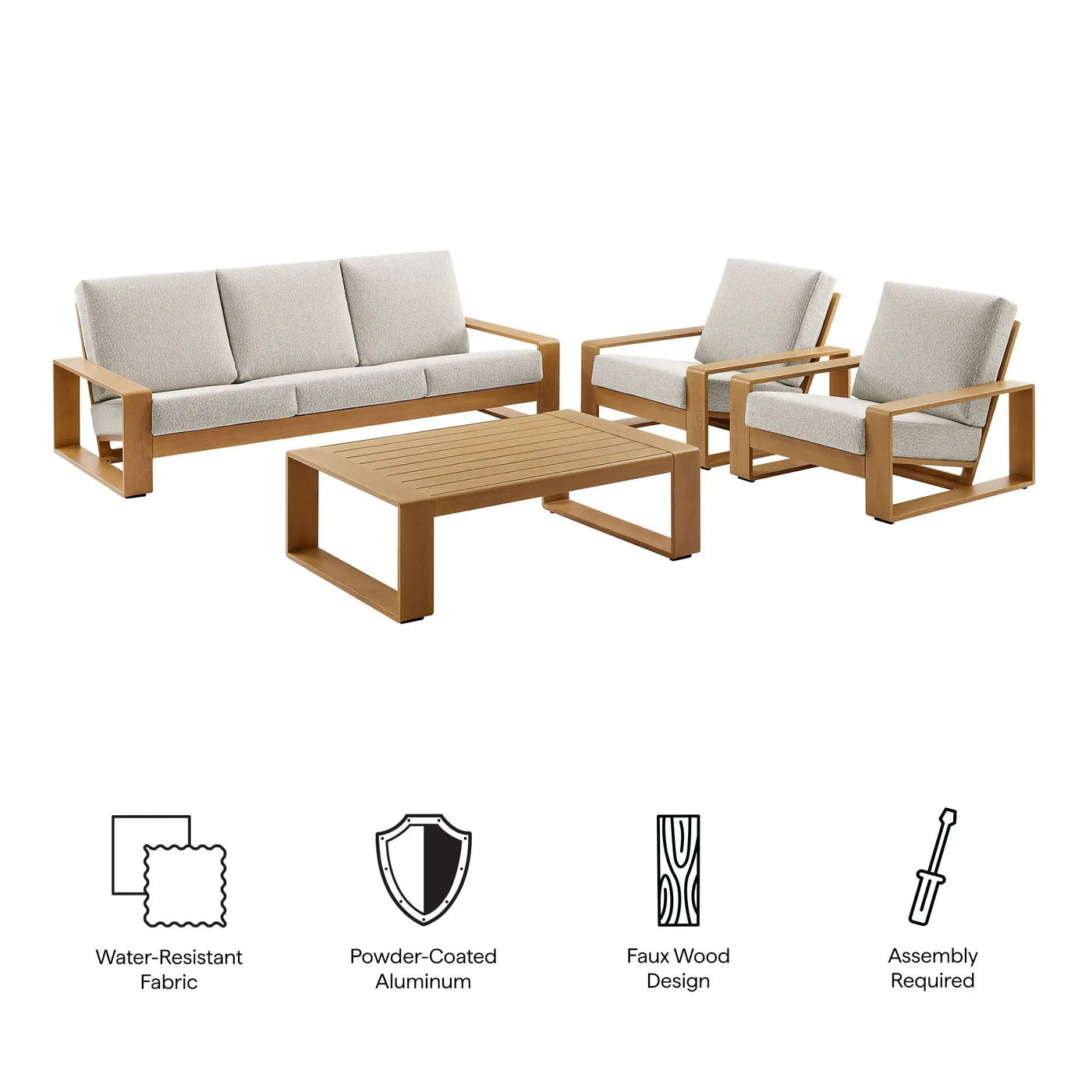 Lirienne 4-Piece Outdoor Patio Aluminum Faux Wood Furniture Set by HouseOfZazla
