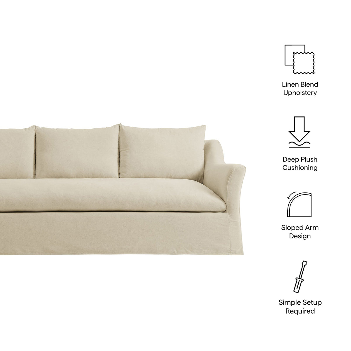Somerset 92" Linen Blend Slipcovered Sofa by Modway, photo 12 of 30