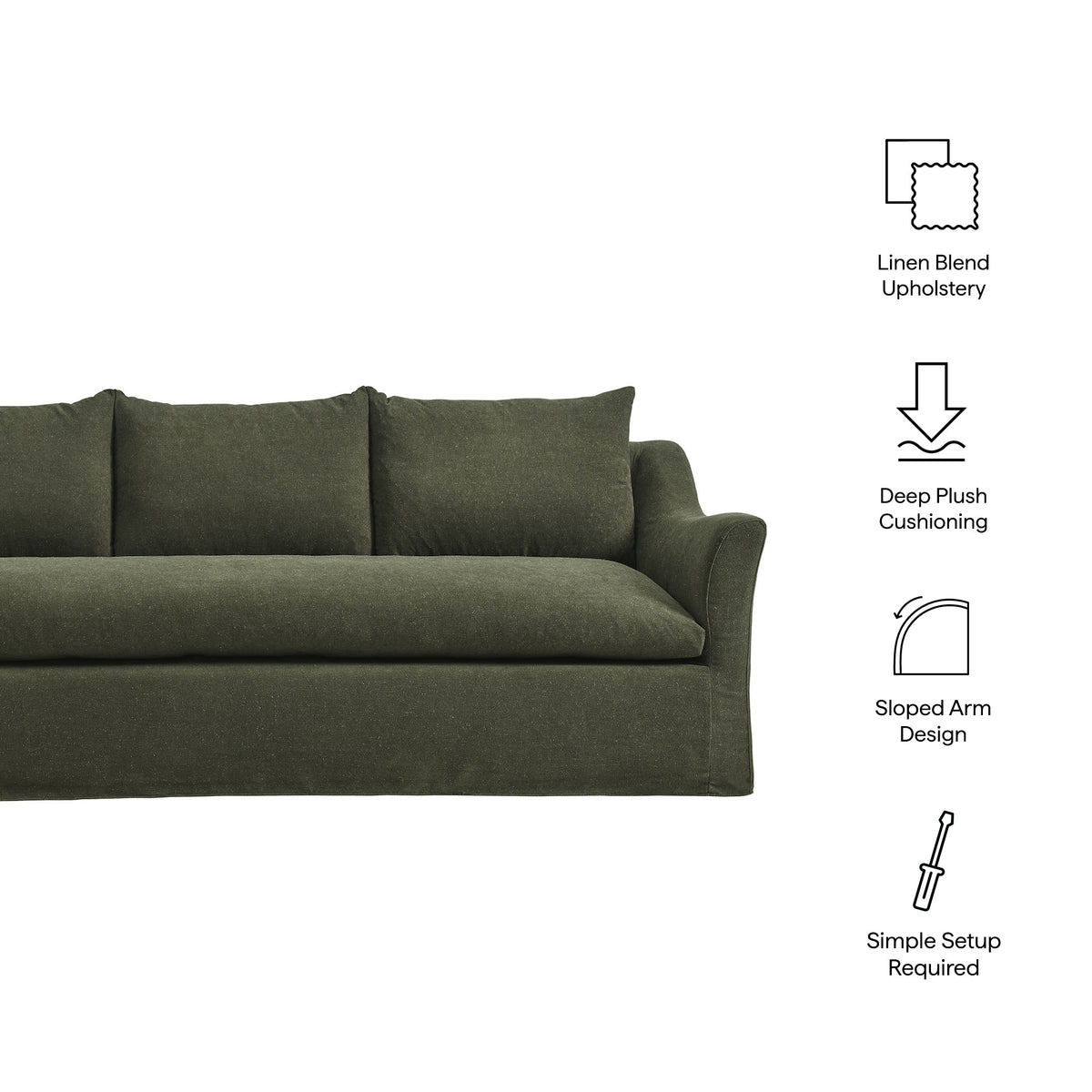 Somerset 92" Linen Blend Slipcovered Sofa by Modway, photo 22 of 30