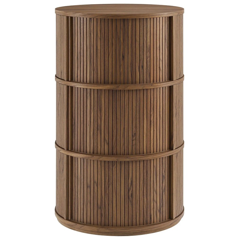 Clement Round Pedestal Stand Storage Table with Sliding Tambour Doors by HouseOfZazla