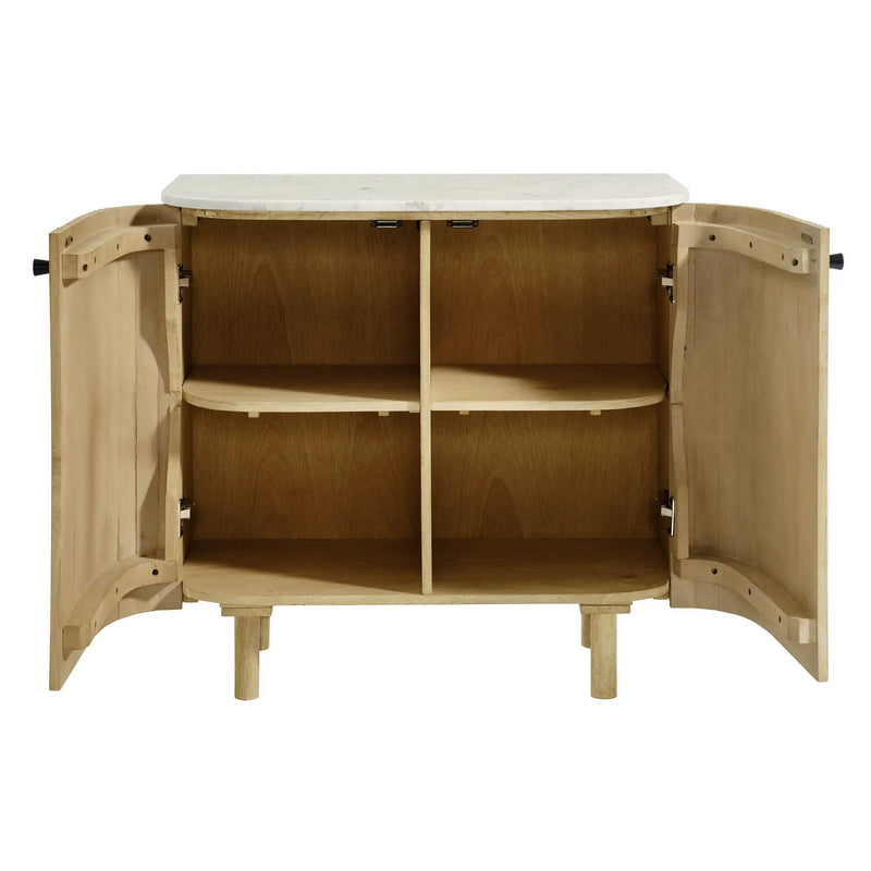 Caldera 33" Curved Solid Wood and Marble Accent Storage Cabinet by HouseOfZazla