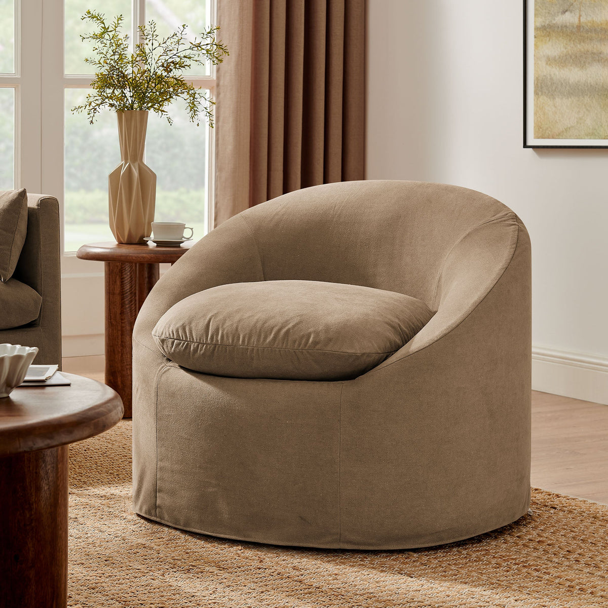Sadie Slipcovered Linen-Blend Round Accent Chair by Modway, photo 8 of 40