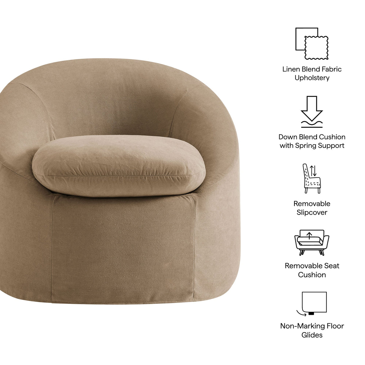 Sadie Slipcovered Linen-Blend Round Accent Chair by Modway, photo 2 of 40