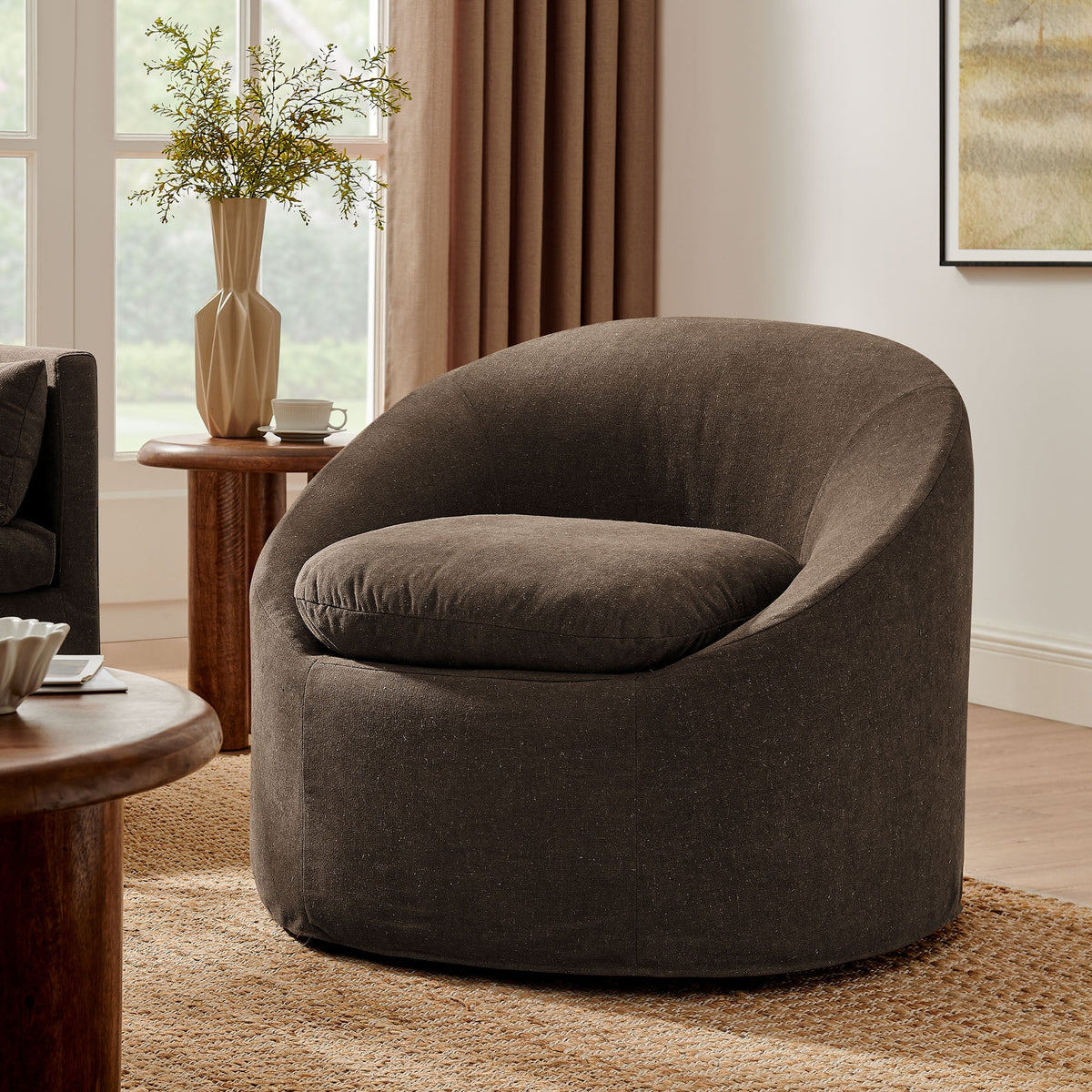 Sadie Slipcovered Linen-Blend Round Accent Chair by Modway, photo 17 of 40