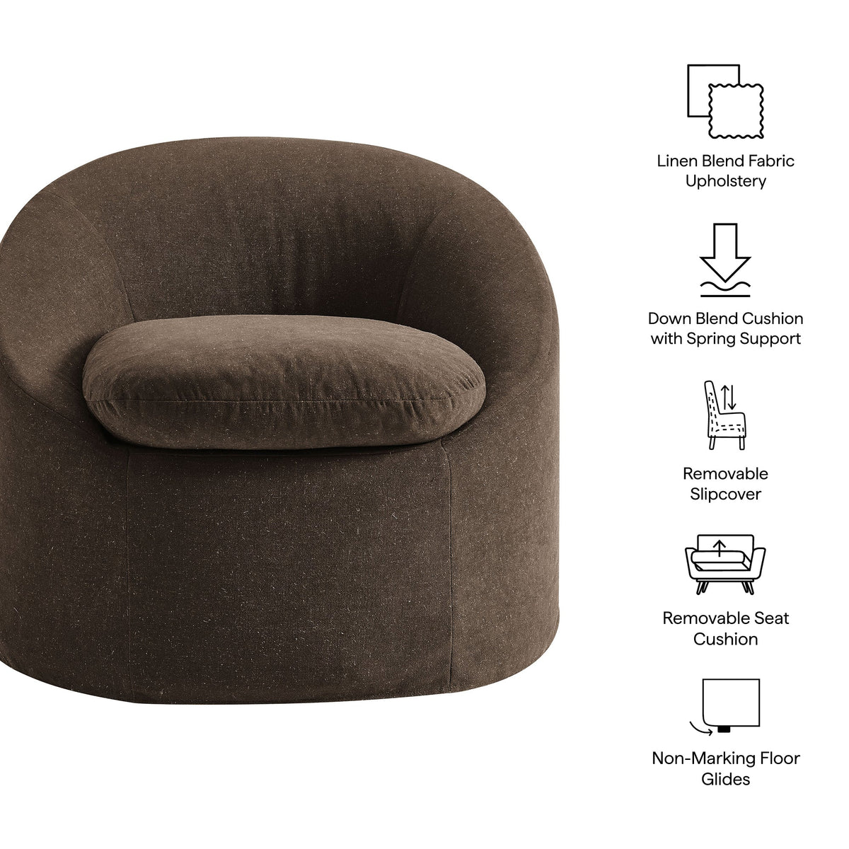 Sadie Slipcovered Linen-Blend Round Accent Chair by Modway, photo 11 of 40