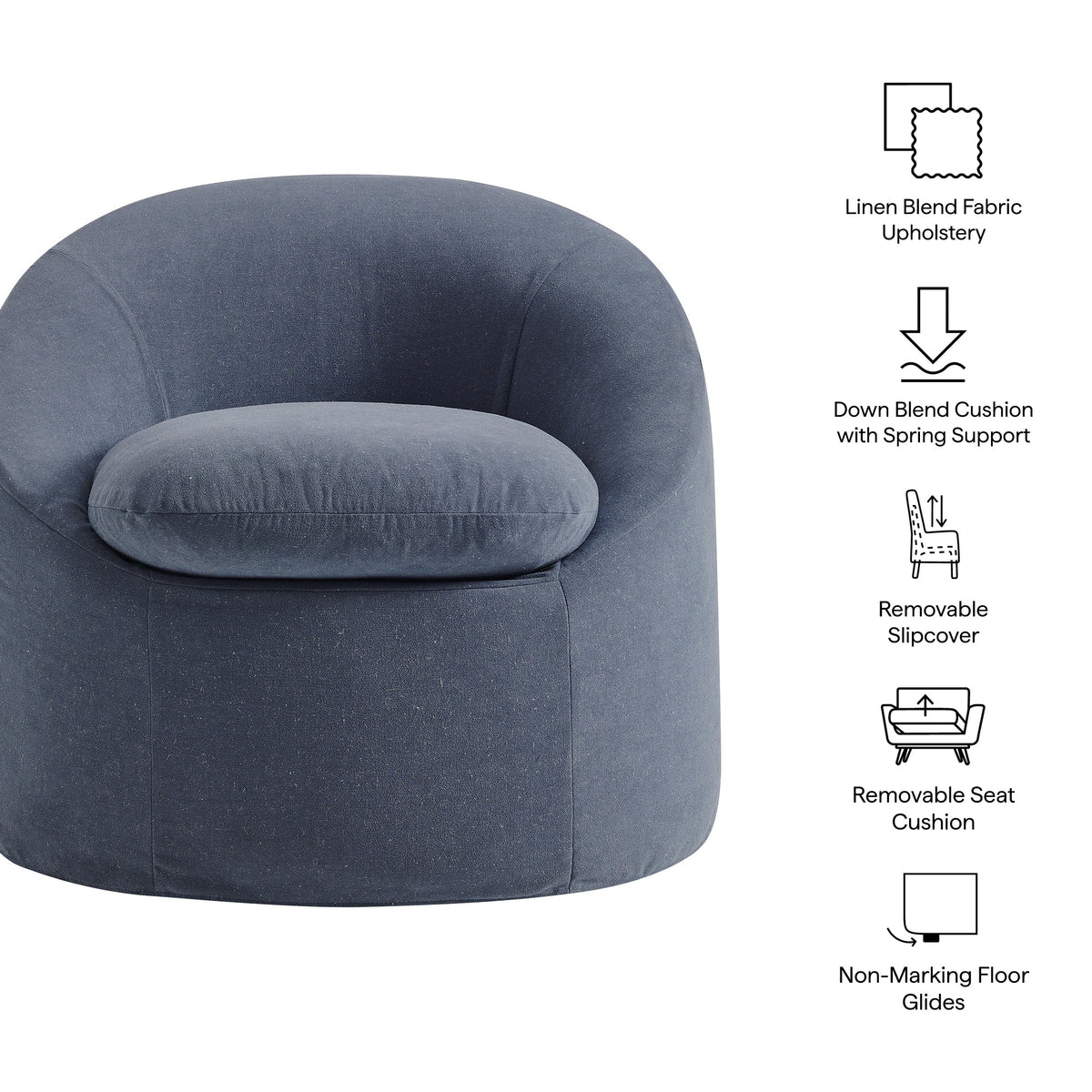 Sadie Slipcovered Linen-Blend Round Accent Chair by Modway, photo 20 of 40