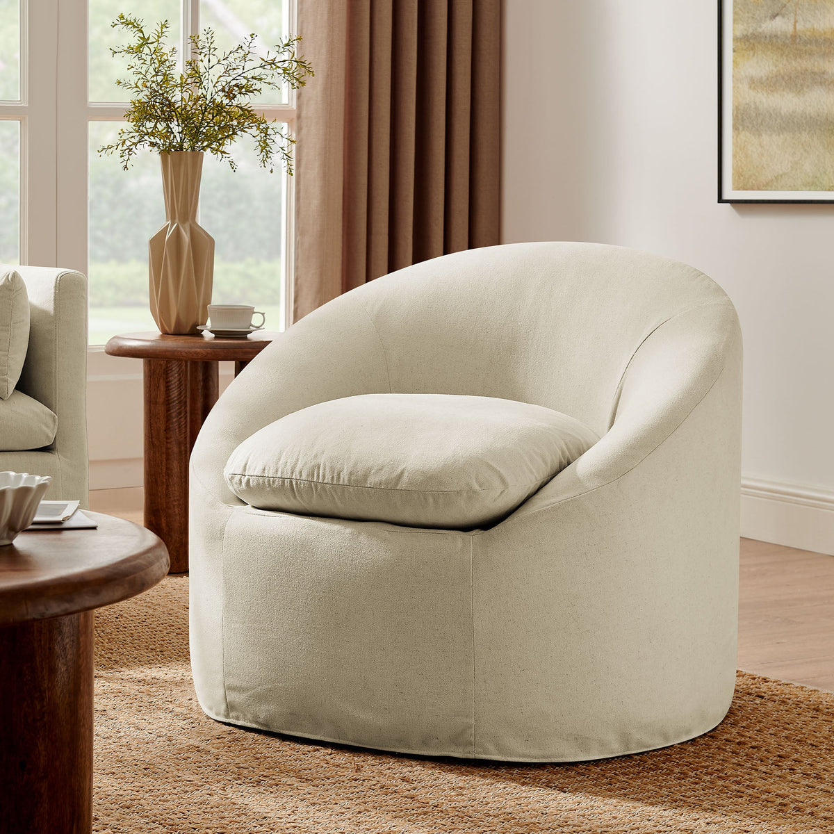 Sadie Slipcovered Linen-Blend Round Accent Chair by Modway, photo 35 of 40