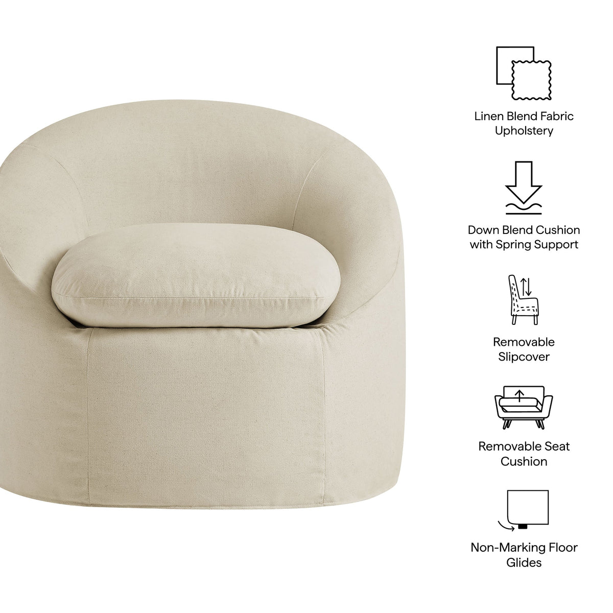 Sadie Slipcovered Linen-Blend Round Accent Chair by Modway, photo 29 of 40