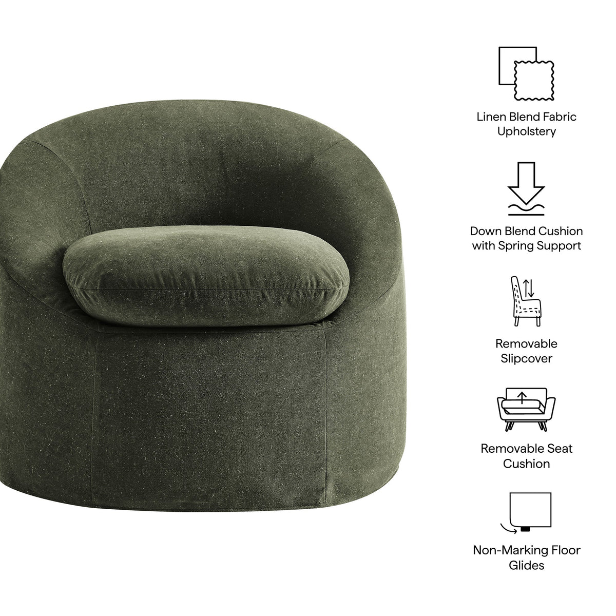 Sadie Slipcovered Linen-Blend Round Accent Chair by Modway, photo 38 of 40