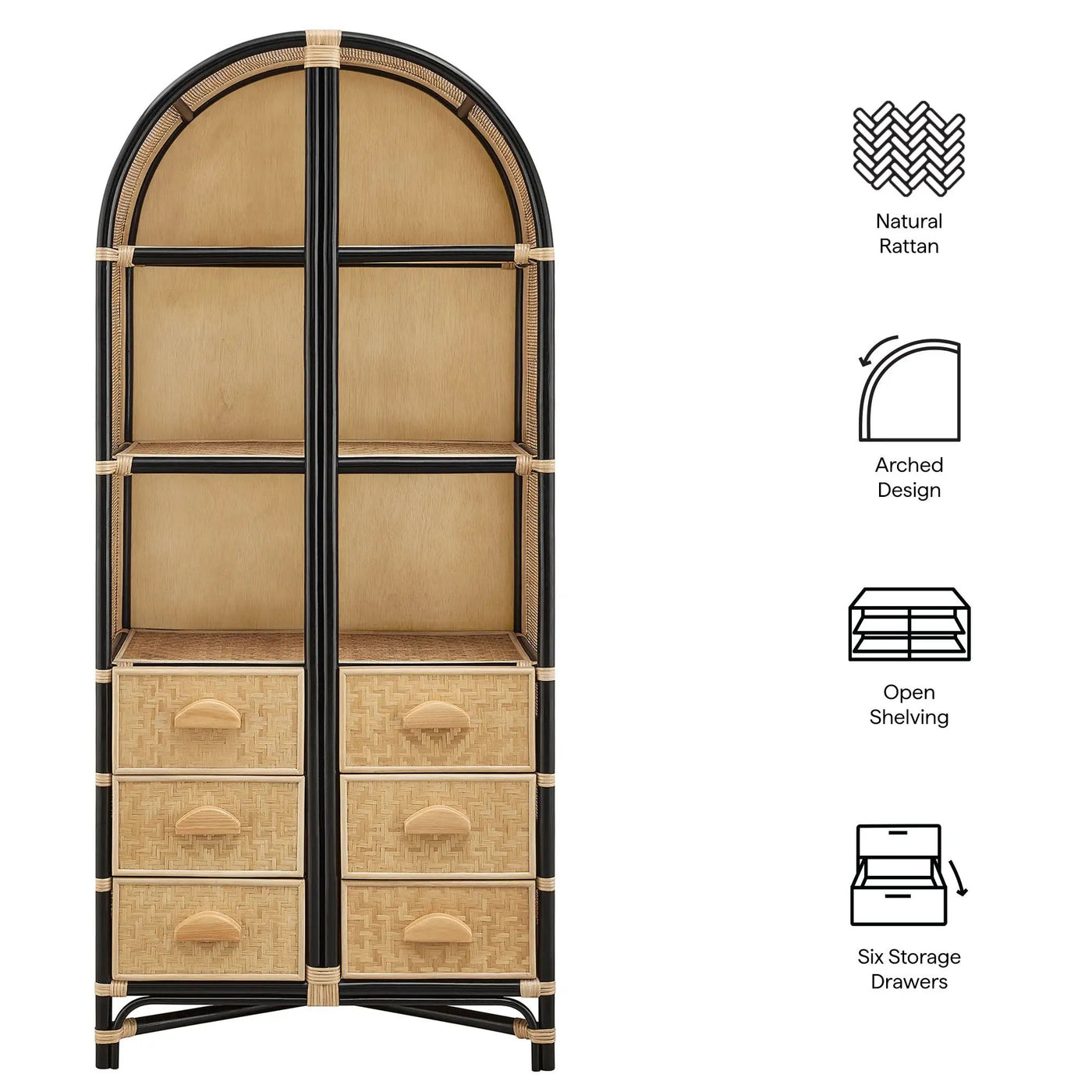 Jane 71 Inch Tall Arched Natural Rattan Bookshelf by Modway by HouseOfZazla