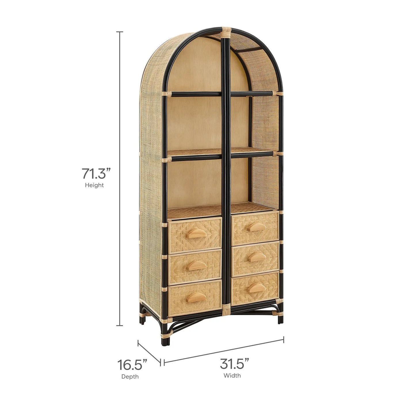 Jane 71 Inch Tall Arched Natural Rattan Bookshelf by Modway by HouseOfZazla