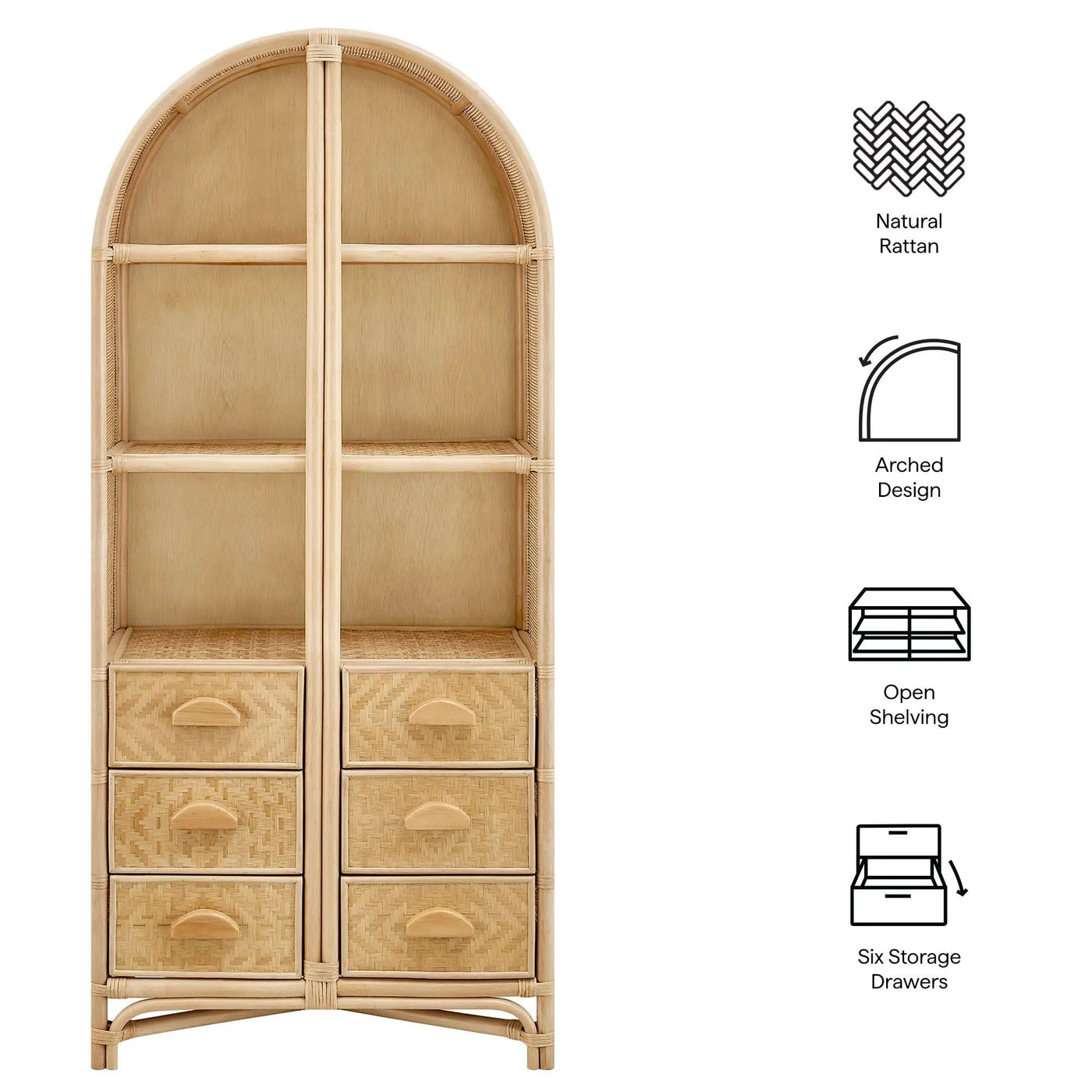 Jane 71 Inch Tall Arched Natural Rattan Bookshelf by Modway by HouseOfZazla