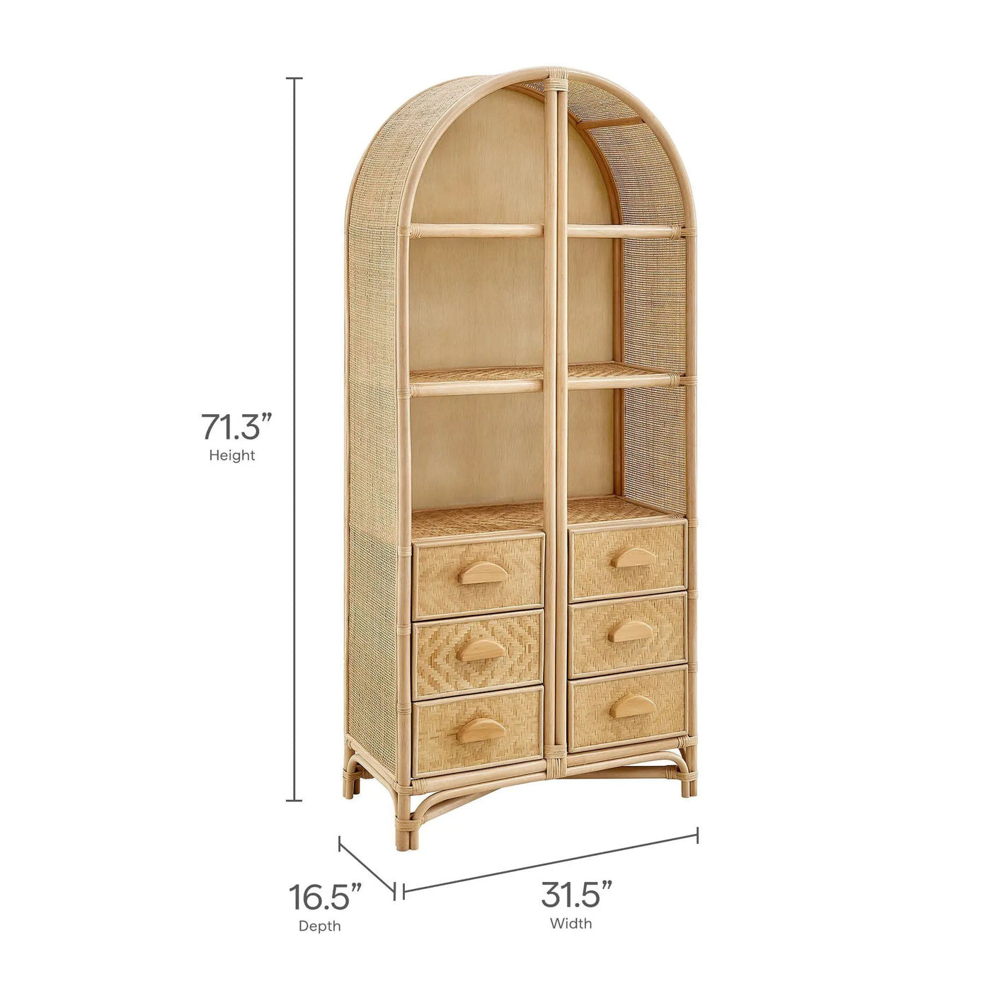 Jane 71 Inch Tall Arched Natural Rattan Bookshelf by Modway by HouseOfZazla