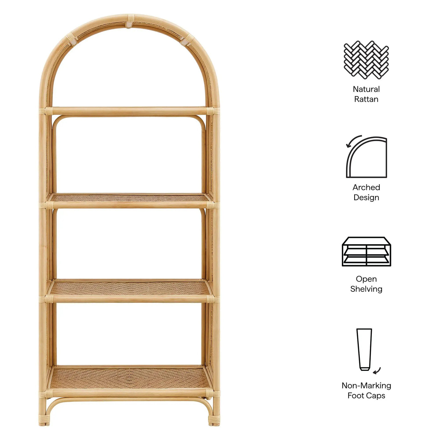 Celeste 67 Inch Tall Arched Natural Rattan Bookshelf by Modway by HouseOfZazla