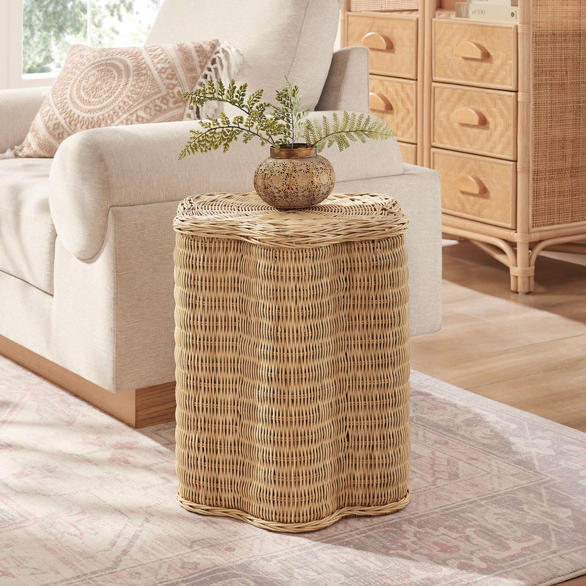 Erika Scalloped Natural Rattan Side Table by Modway, photo 7 of 8