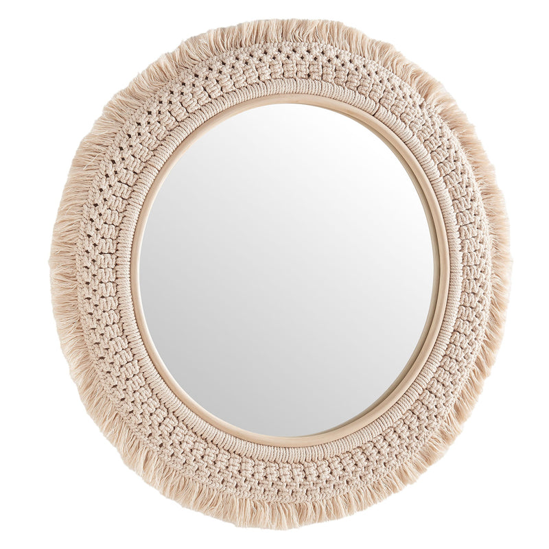 Jade Round Rattan Macrame Wall Mirror by Modway
