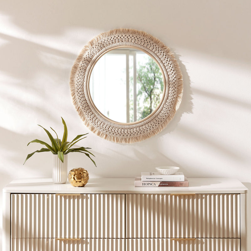 Jade Round Rattan Macrame Wall Mirror by Modway, photo 6 of 7