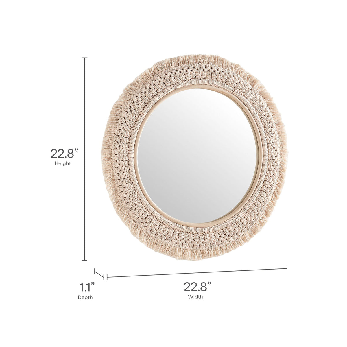 Jade Round Rattan Macrame Wall Mirror by Modway, photo 2 of 7