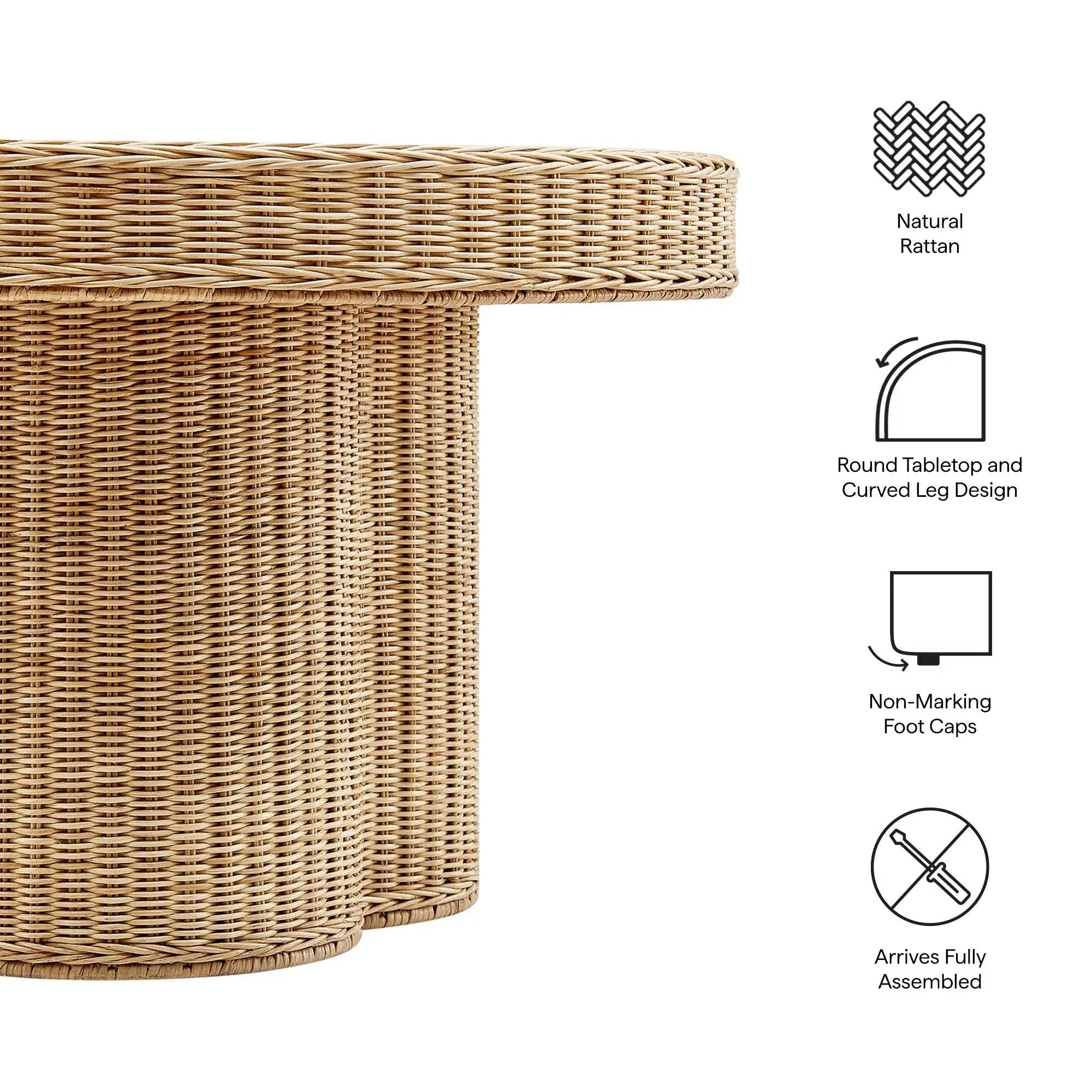 Ainsley 32 Inch Round Natural Rattan Coffee Table by HouseOfZazla