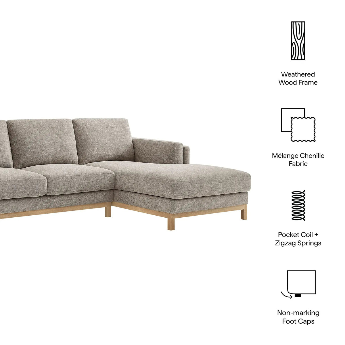 Roscoe Right-Facing Fabric Sectional Sofa with Chaise by Modway by HouseOfZazla