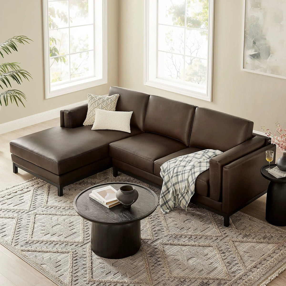 Roscoe Left-Facing Vegan Leather Sectional Sofa with Chaise by HouseOfZazla