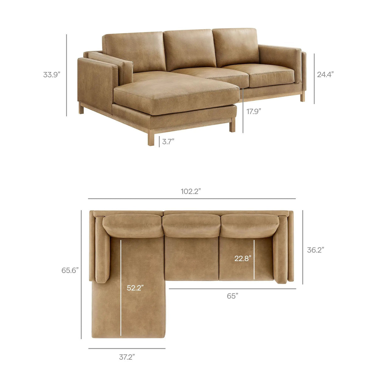 Roscoe Left-Facing Vegan Leather Sectional Sofa with Chaise by HouseOfZazla