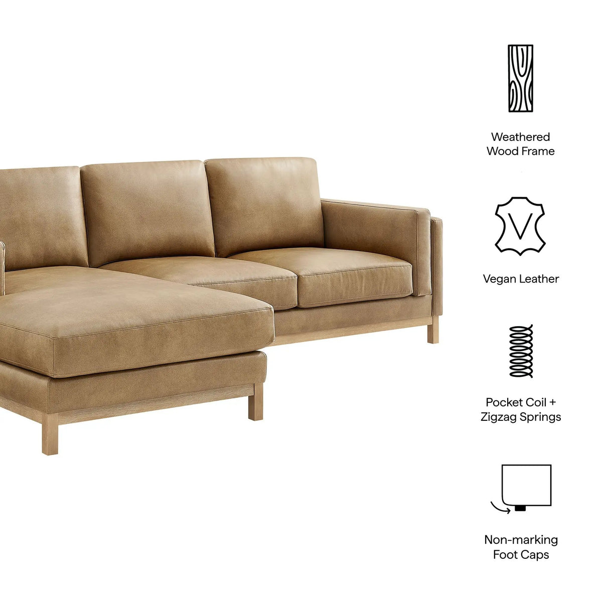 Roscoe Left-Facing Vegan Leather Sectional Sofa with Chaise by HouseOfZazla