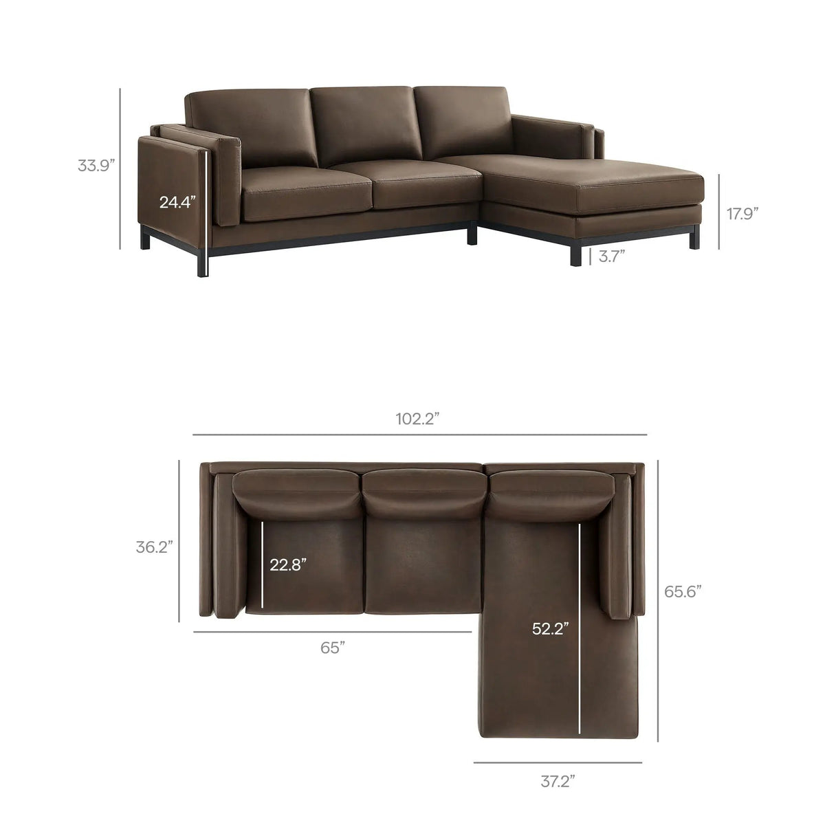 Roscoe Right-Facing Vegan Leather Sectional Sofa with Chaise by Modway by HouseOfZazla