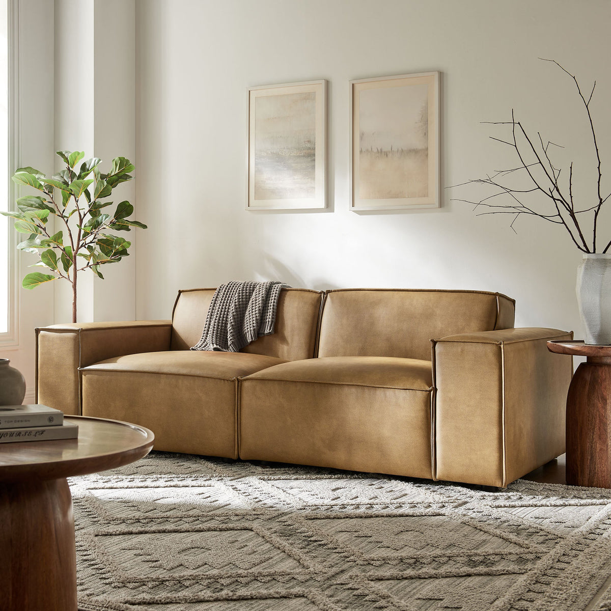 Restore 2-Piece Vegan Leather Modular Loveseat by Modway - Espresso / Toast (EEI-7404), photo 16 of 18