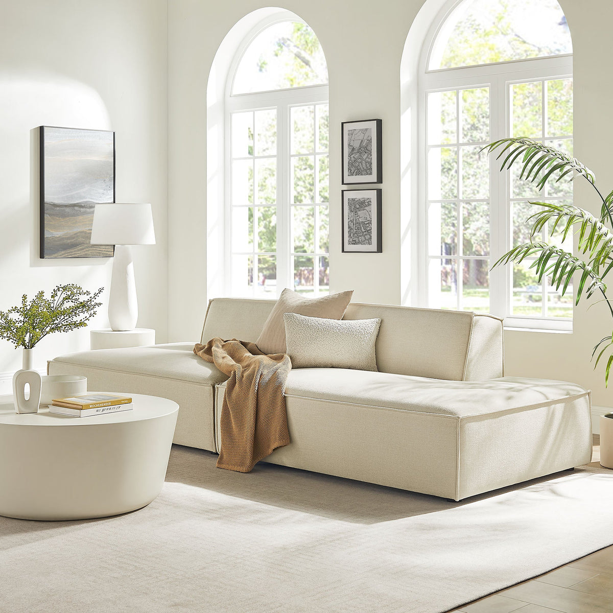 Restore 2-Piece Performance Fabric Upholstered Modular Loveseat by Modway - Ecru / Foliage / Mocha / Pewter / Sky (EEI-7423), photo 8 of 41