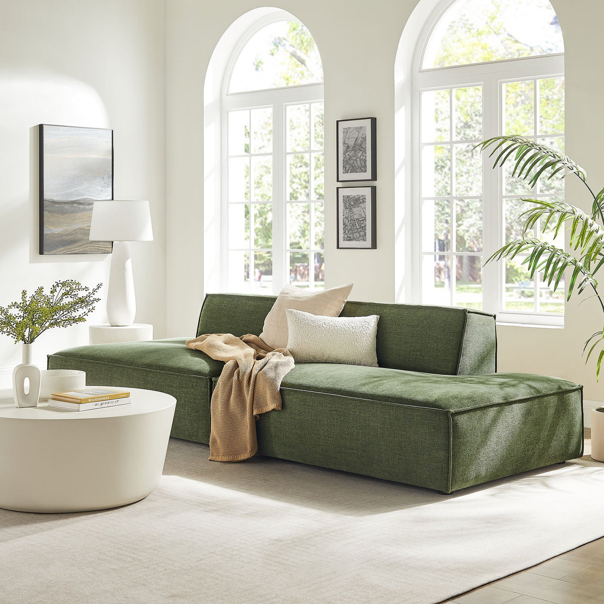 Restore 2-Piece Performance Fabric Upholstered Modular Loveseat by Modway - Ecru / Foliage / Mocha / Pewter / Sky (EEI-7423), photo 18 of 41