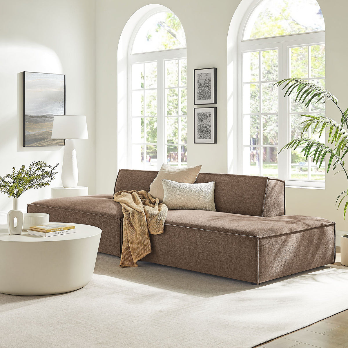 Restore 2-Piece Performance Fabric Upholstered Modular Loveseat by Modway - Ecru / Foliage / Mocha / Pewter / Sky (EEI-7423), photo 28 of 41