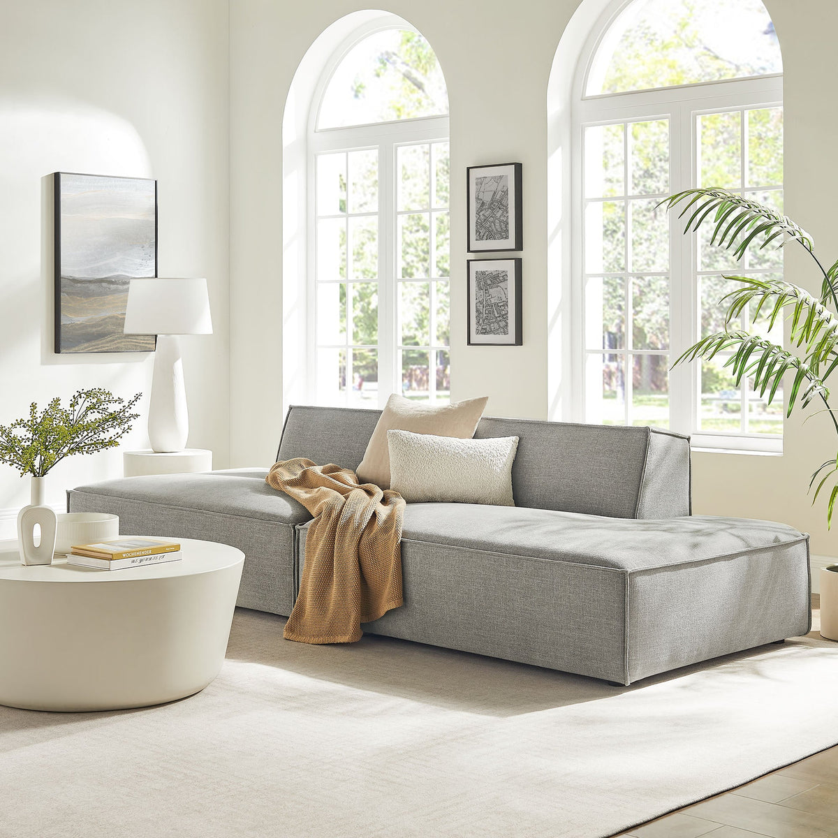 Restore 2-Piece Performance Fabric Upholstered Modular Loveseat by Modway - Ecru / Foliage / Mocha / Pewter / Sky (EEI-7423), photo 38 of 41