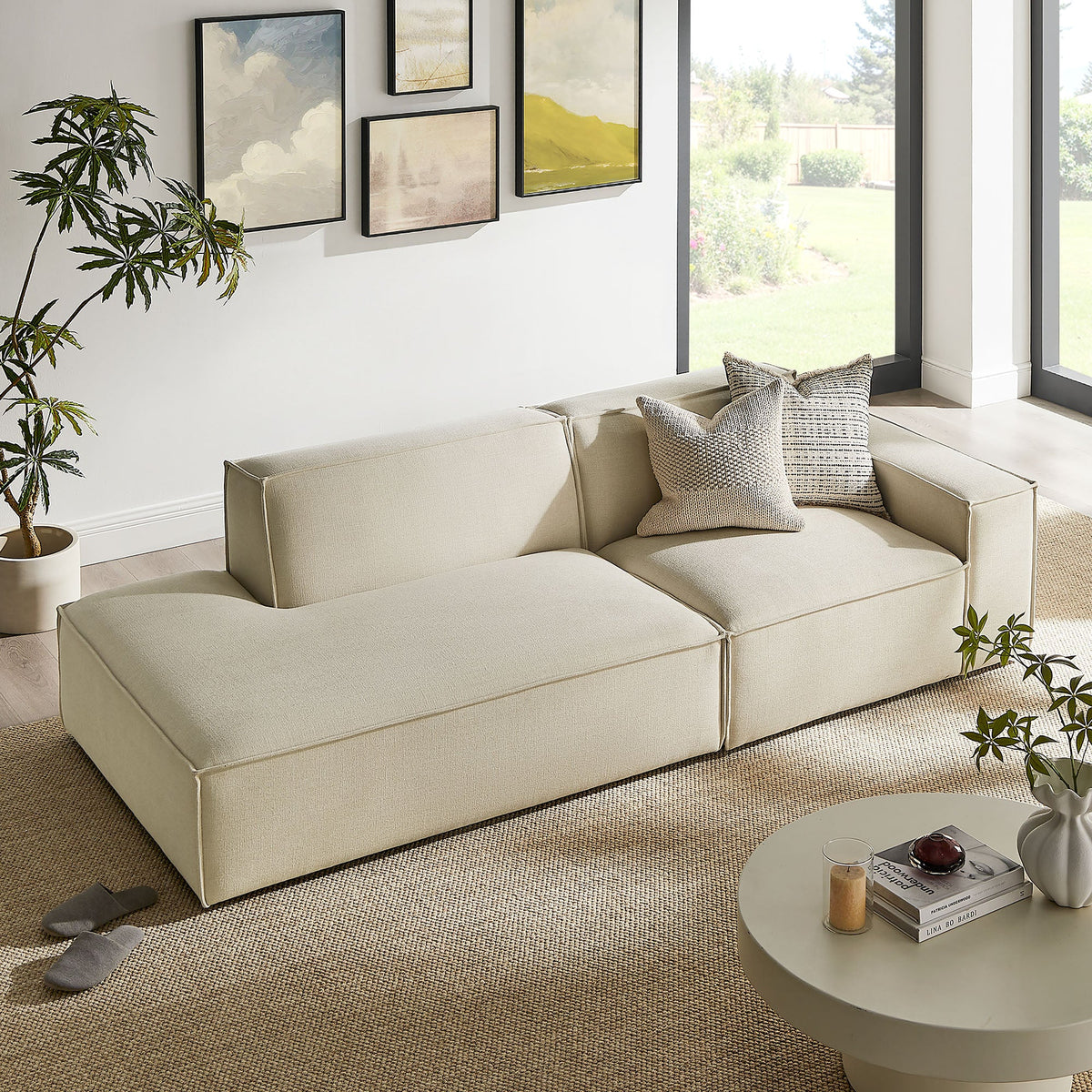Restore 2-Piece Performance Fabric Upholstered Modular Loveseat by Modway - Ecru / Foliage / Mocha / Pewter / Sky (EEI-7427), photo 8 of 41