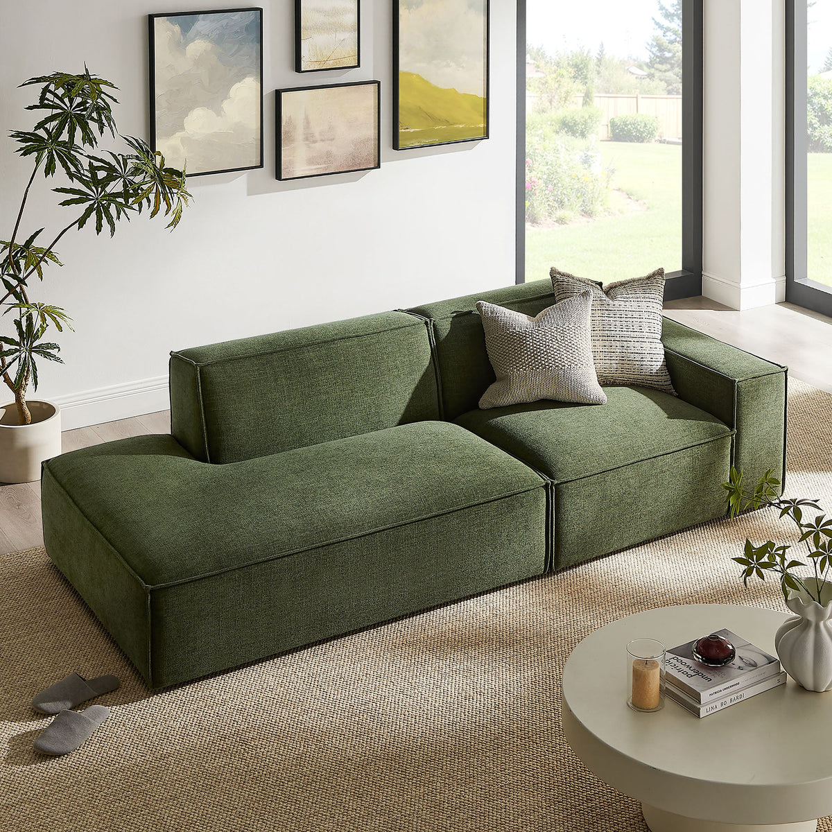Restore 2-Piece Performance Fabric Upholstered Modular Loveseat by Modway - Ecru / Foliage / Mocha / Pewter / Sky (EEI-7427), photo 18 of 41
