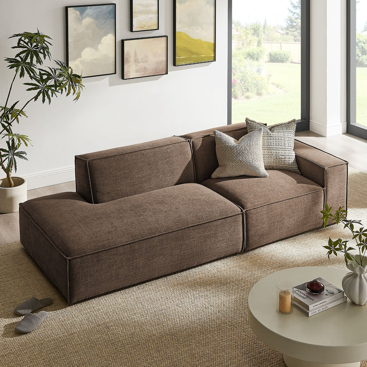Restore 2-Piece Performance Fabric Upholstered Modular Loveseat by Modway - Ecru / Foliage / Mocha / Pewter / Sky (EEI-7427), photo 28 of 41