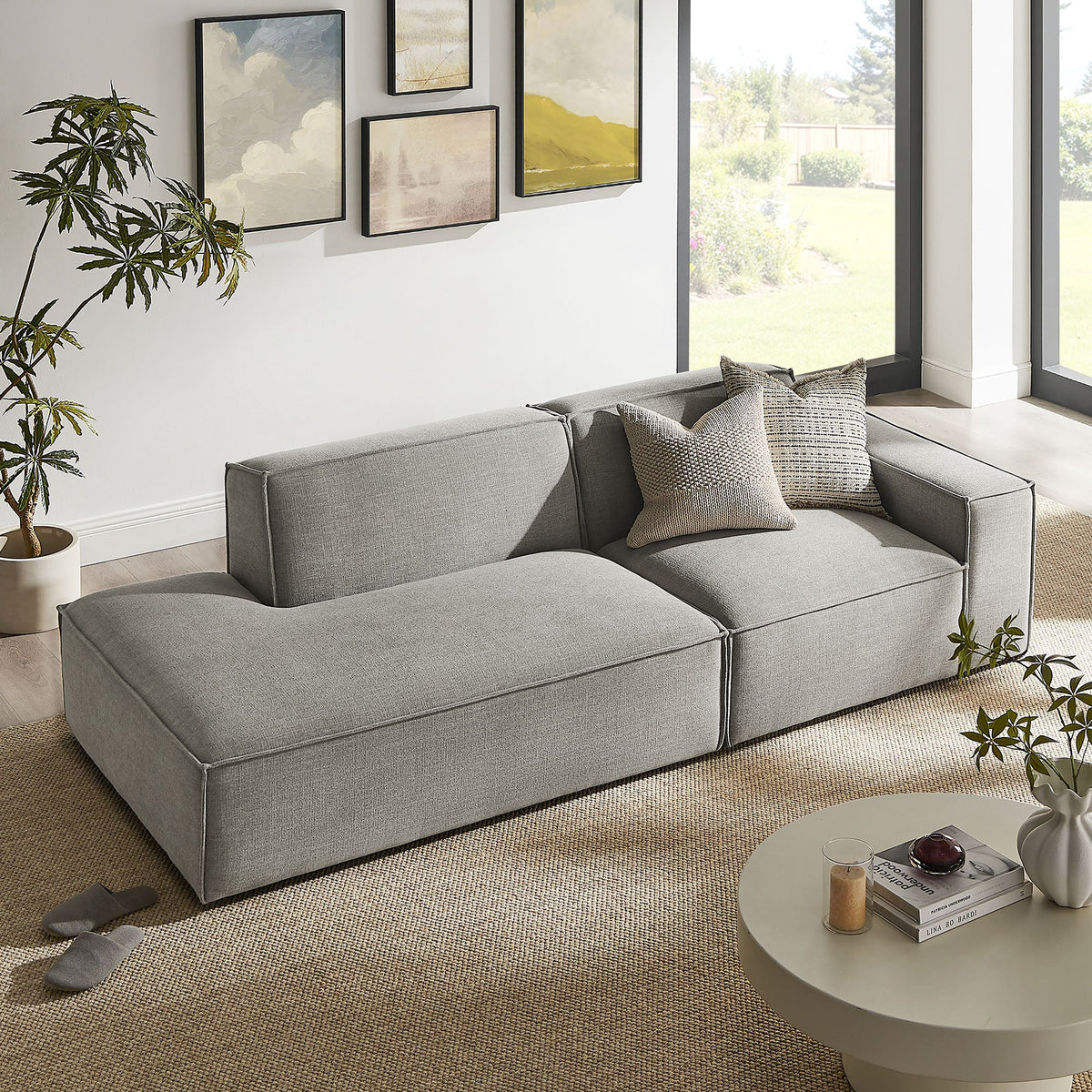 Restore 2-Piece Performance Fabric Upholstered Modular Loveseat by Modway - Ecru / Foliage / Mocha / Pewter / Sky (EEI-7427), photo 38 of 41
